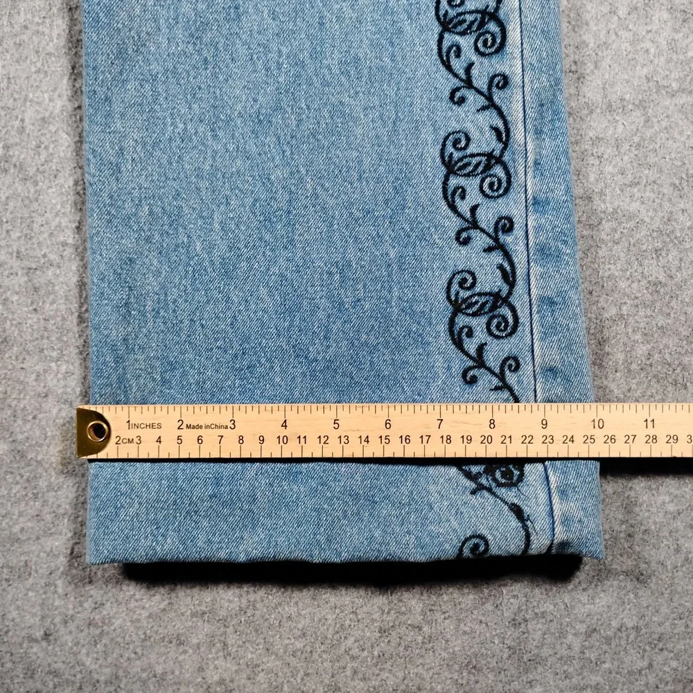 Zana Di Embroidered Wide Leg Jeans Women's 16 Blue Denim Vintage 90s Y2K Scroll